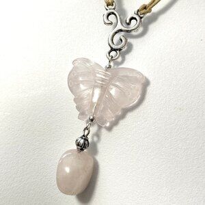 2/$20, Genuine Rose Quartz Luna Moth Necklace, Natural Gemstone Cord Necklace